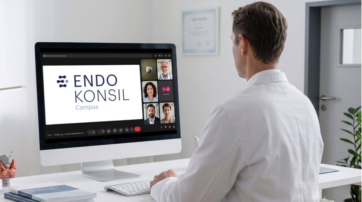 Ein Facharzt nimmt an dem Webinar teil.